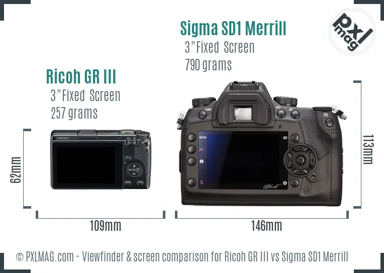 Ricoh GR III vs Sigma SD1 Merrill Screen and Viewfinder comparison