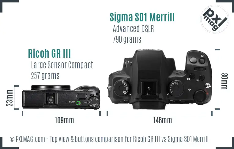 Ricoh GR III vs Sigma SD1 Merrill top view buttons comparison