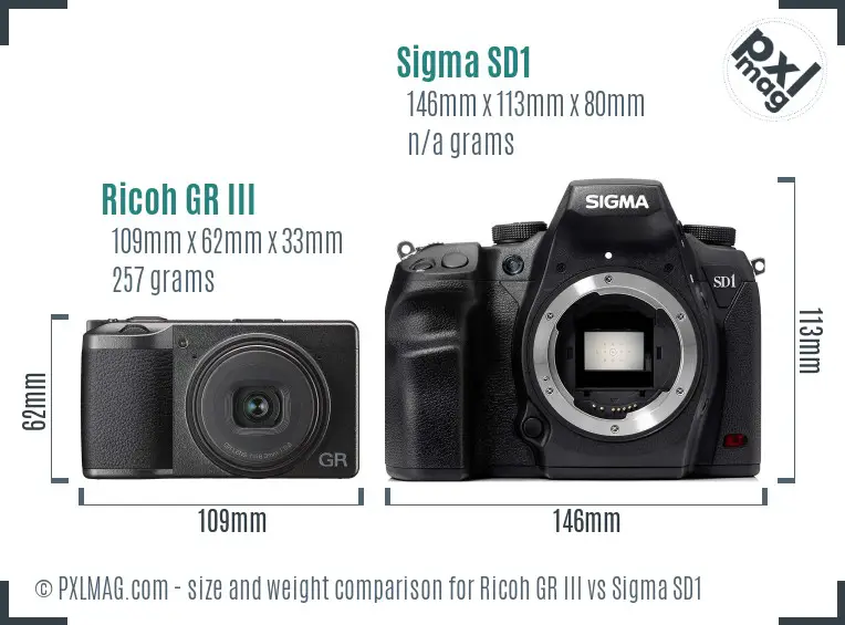 Ricoh GR III vs Sigma SD1 size comparison