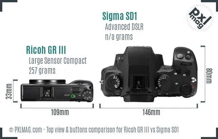 Ricoh GR III vs Sigma SD1 top view buttons comparison