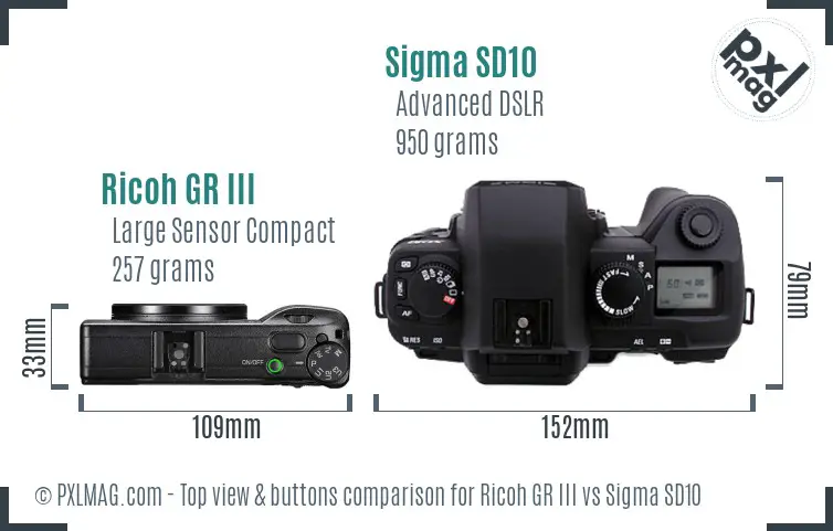 Ricoh GR III vs Sigma SD10 top view buttons comparison