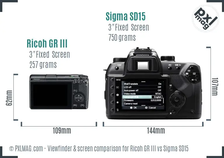 Ricoh GR III vs Sigma SD15 Screen and Viewfinder comparison