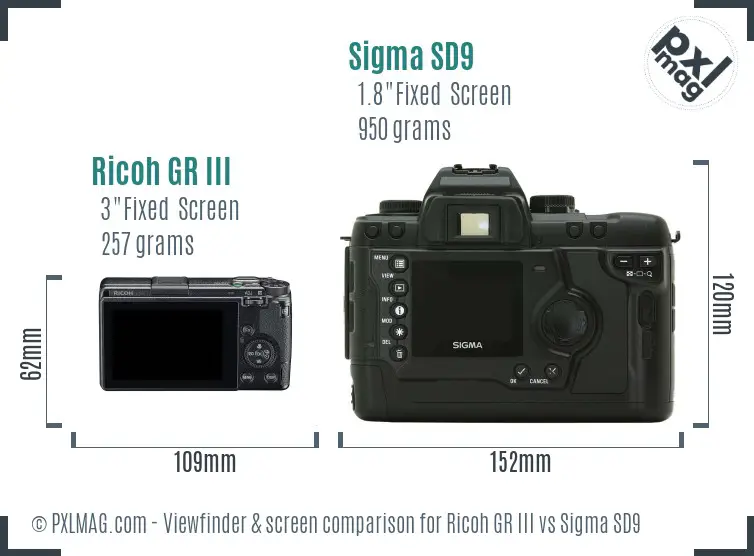 Ricoh GR III vs Sigma SD9 Screen and Viewfinder comparison