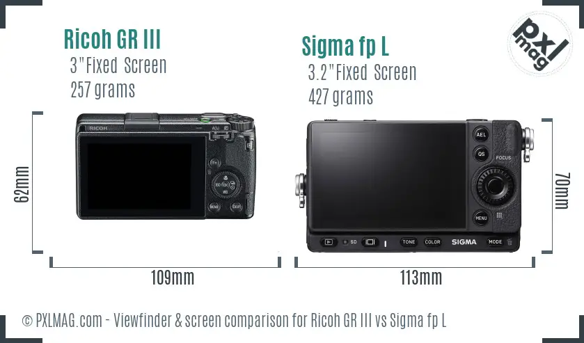 Ricoh GR III vs Sigma fp L Screen and Viewfinder comparison