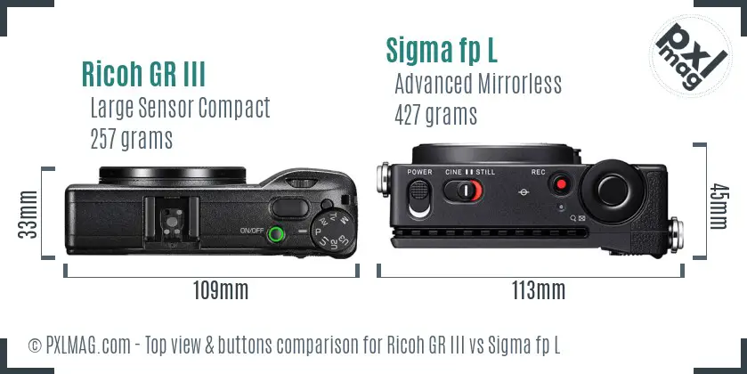 Ricoh GR III vs Sigma fp L top view buttons comparison