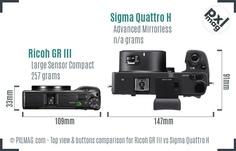Ricoh GR III vs Sigma Quattro H top view buttons comparison