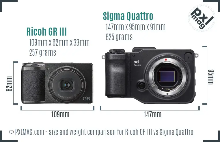 Ricoh GR III vs Sigma Quattro size comparison