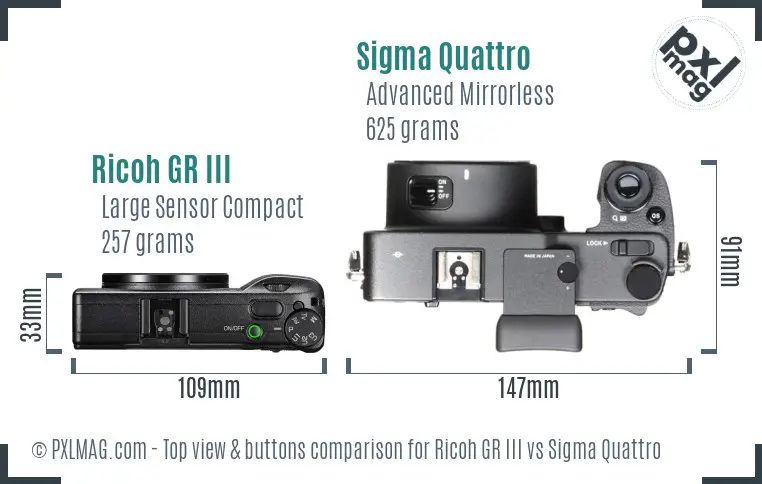 Ricoh GR III vs Sigma Quattro top view buttons comparison