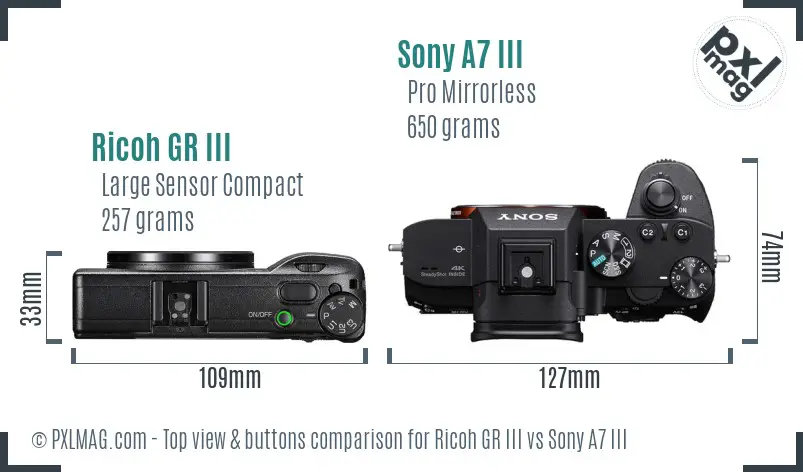 Ricoh GR III vs Sony A7 III top view buttons comparison