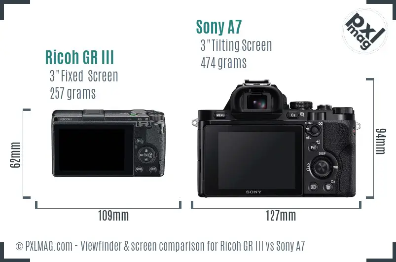 Ricoh GR III vs Sony A7 Screen and Viewfinder comparison