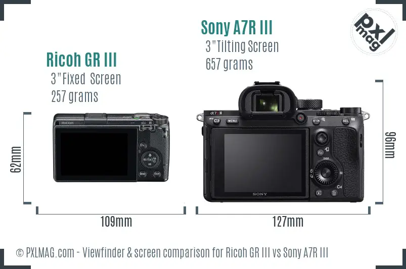 Ricoh GR III vs Sony A7R III Screen and Viewfinder comparison