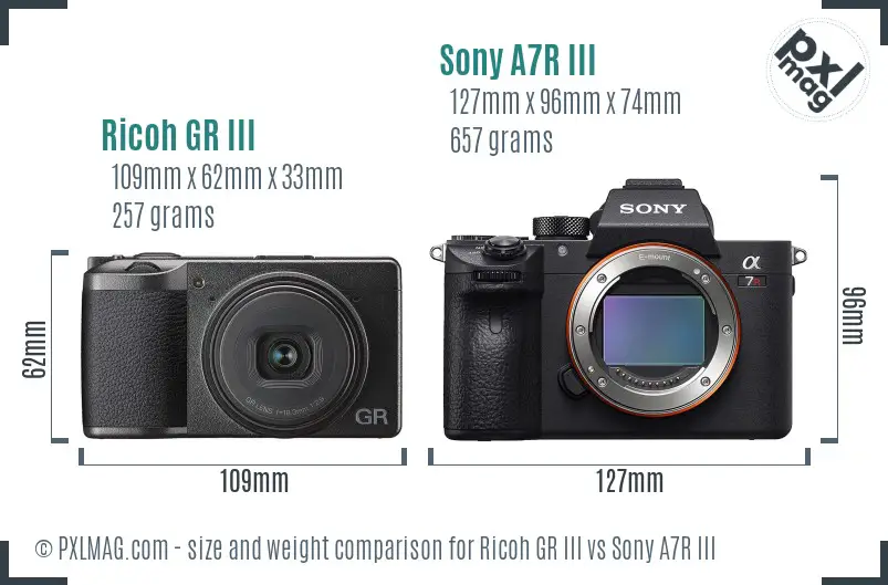 Ricoh GR III vs Sony A7R III size comparison