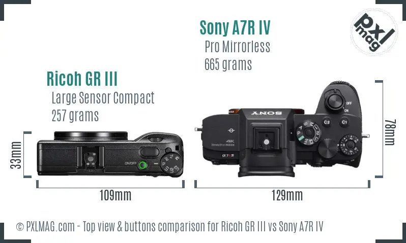 Ricoh GR III vs Sony A7R IV top view buttons comparison Ricoh GR III vs Sony A7R IV top view buttons comparison