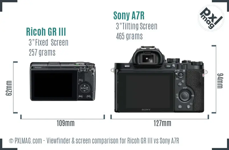 Ricoh GR III vs Sony A7R Screen and Viewfinder comparison