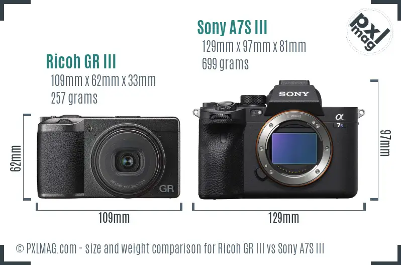 Ricoh GR III vs Sony A7S III size comparison