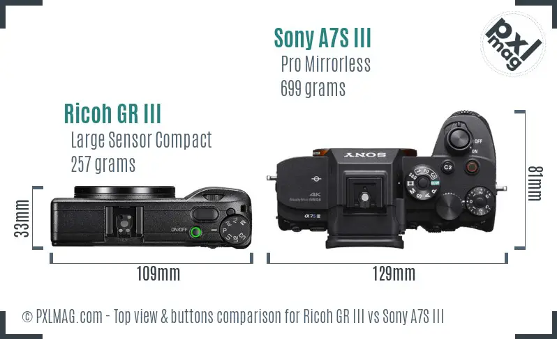 Ricoh GR III vs Sony A7S III top view buttons comparison