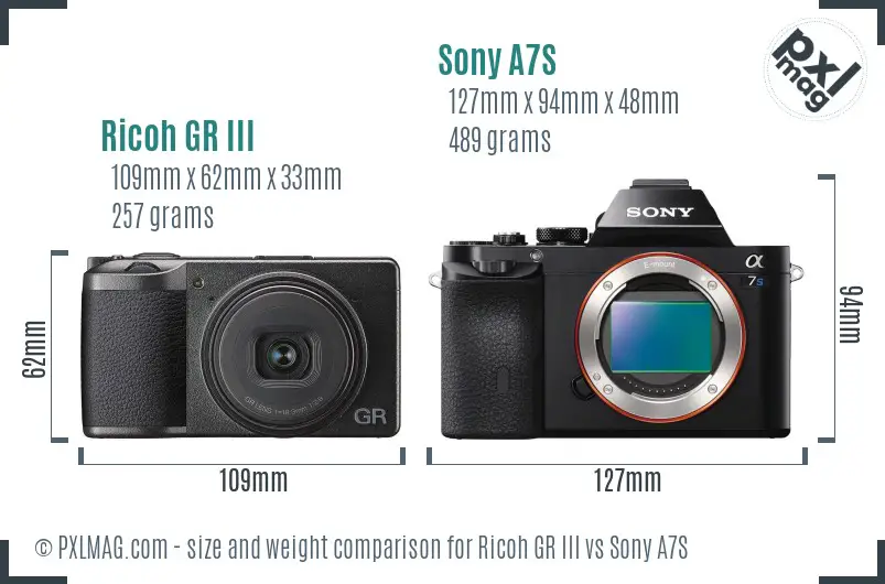 Ricoh GR III vs Sony A7S size comparison