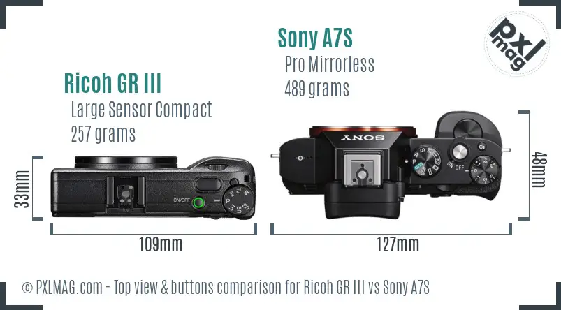Ricoh GR III vs Sony A7S top view buttons comparison