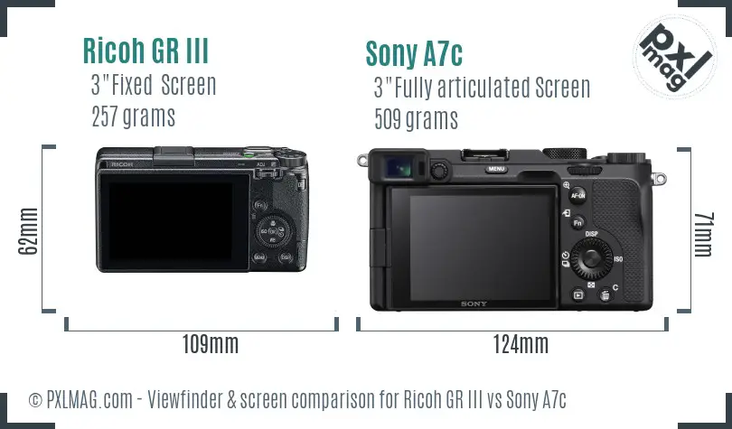 Ricoh GR III vs Sony A7c Screen and Viewfinder comparison