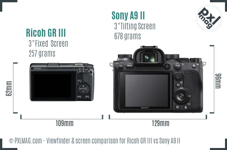 Ricoh GR III vs Sony A9 II Screen and Viewfinder comparison