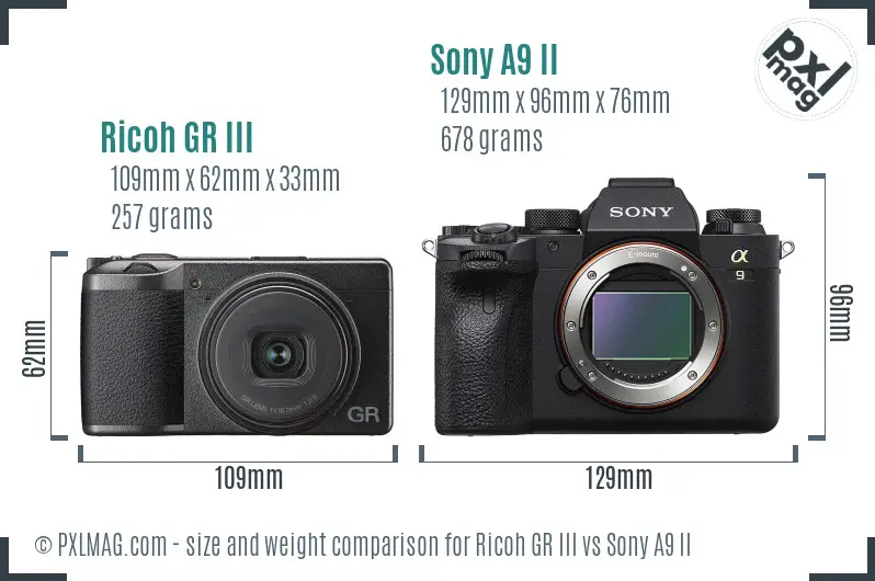 Ricoh GR III vs Sony A9 II size comparison