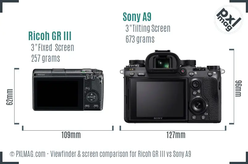 Ricoh GR III vs Sony A9 Screen and Viewfinder comparison