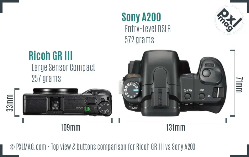 Ricoh GR III vs Sony A200 top view buttons comparison