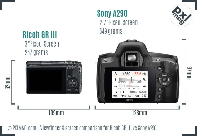 Ricoh GR III vs Sony A290 Screen and Viewfinder comparison