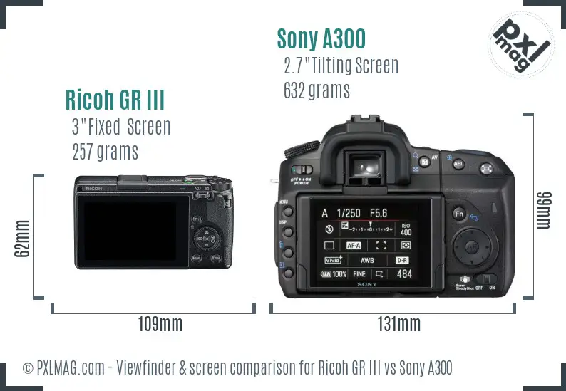 Ricoh GR III vs Sony A300 Screen and Viewfinder comparison