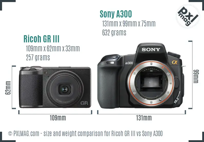 Ricoh GR III vs Sony A300 size comparison
