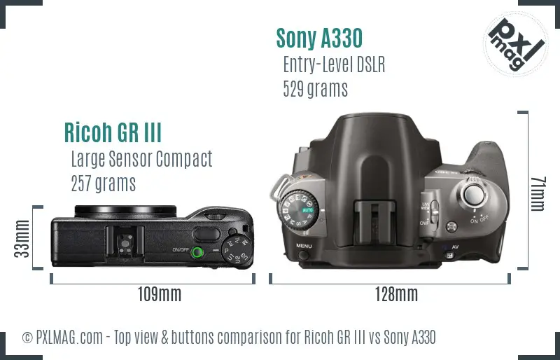 Ricoh GR III vs Sony A330 top view buttons comparison