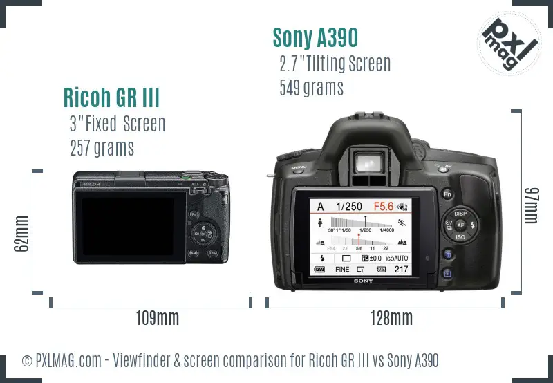 Ricoh GR III vs Sony A390 Screen and Viewfinder comparison