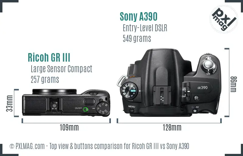 Ricoh GR III vs Sony A390 top view buttons comparison