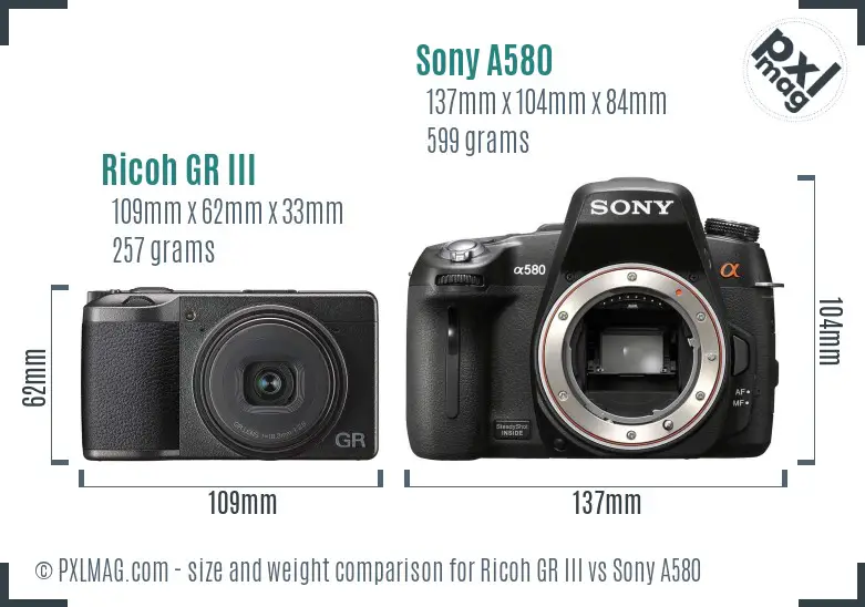 Ricoh GR III vs Sony A580 size comparison