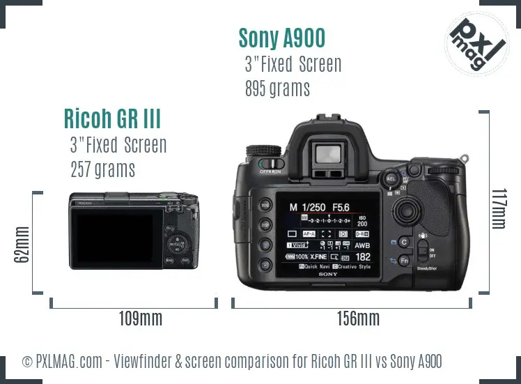 Ricoh GR III vs Sony A900 Screen and Viewfinder comparison