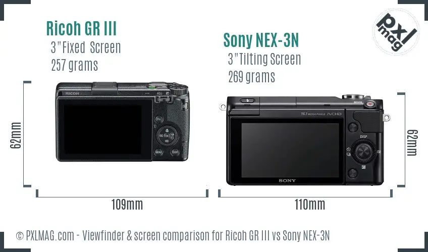 Ricoh GR III vs Sony NEX-3N Screen and Viewfinder comparison