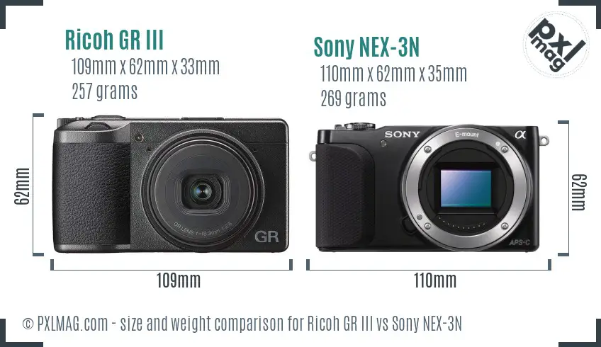 Ricoh GR III vs Sony NEX-3N size comparison