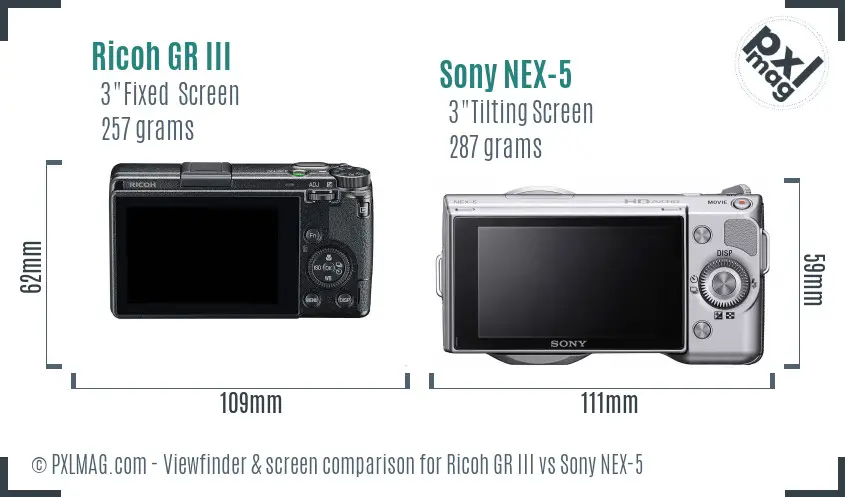 Ricoh GR III vs Sony NEX-5 Screen and Viewfinder comparison Ricoh GR III vs Sony NEX-5 Screen and Viewfinder comparison