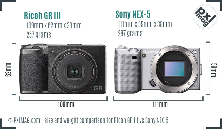 Ricoh GR III vs Sony NEX-5 size comparison Ricoh GR III vs Sony NEX-5 size comparison