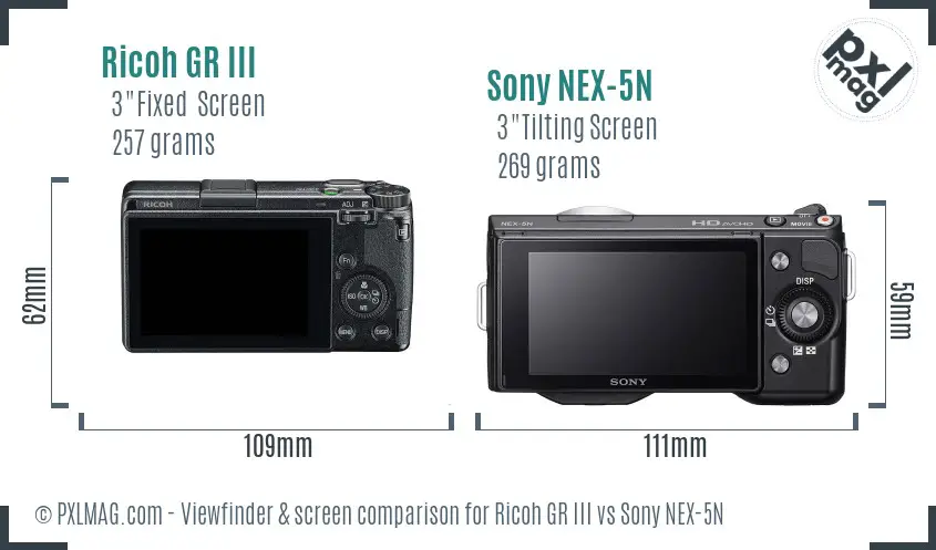 Ricoh GR III vs Sony NEX-5N Screen and Viewfinder comparison