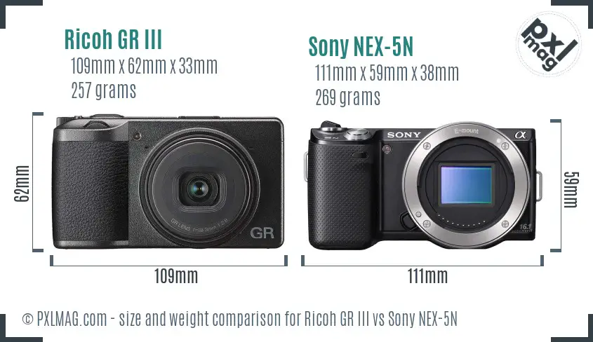 Ricoh GR III vs Sony NEX-5N size comparison