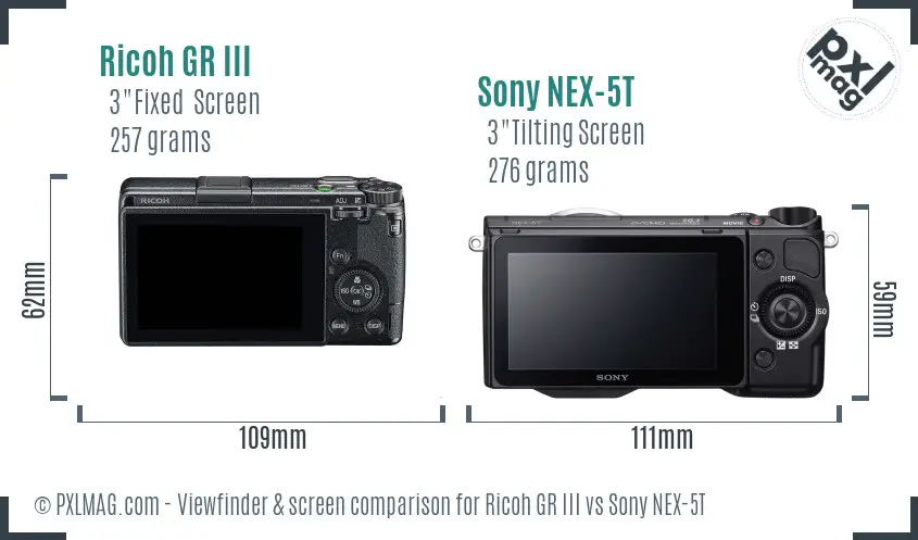 Ricoh GR III vs Sony NEX-5T Screen and Viewfinder comparison Ricoh GR III vs Sony NEX-5T Screen and Viewfinder comparison