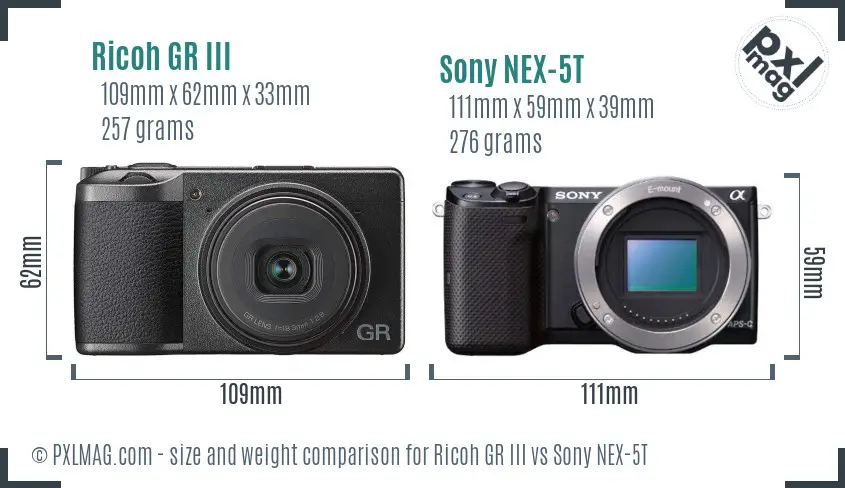 Ricoh GR III vs Sony NEX-5T size comparison Ricoh GR III vs Sony NEX-5T size comparison