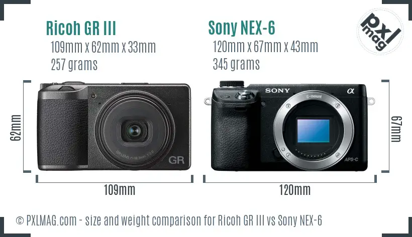 Ricoh GR III vs Sony NEX-6 size comparison