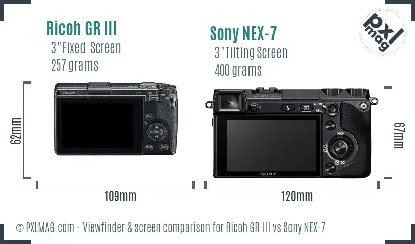 Ricoh GR III vs Sony NEX-7 Screen and Viewfinder comparison