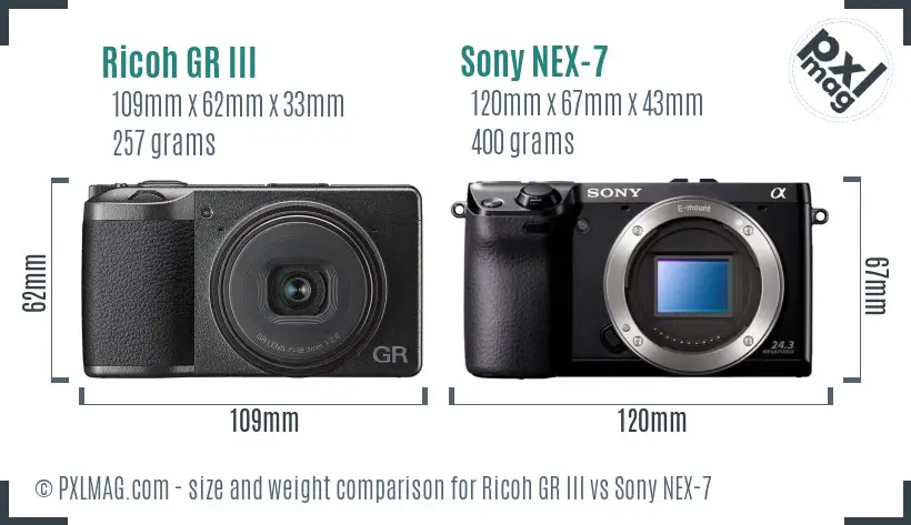 Ricoh GR III vs Sony NEX-7 size comparison