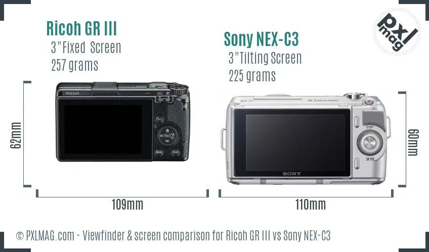 Ricoh GR III vs Sony NEX-C3 Screen and Viewfinder comparison