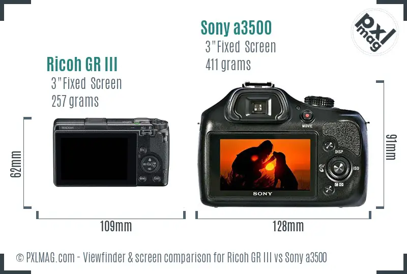 Ricoh GR III vs Sony a3500 Screen and Viewfinder comparison