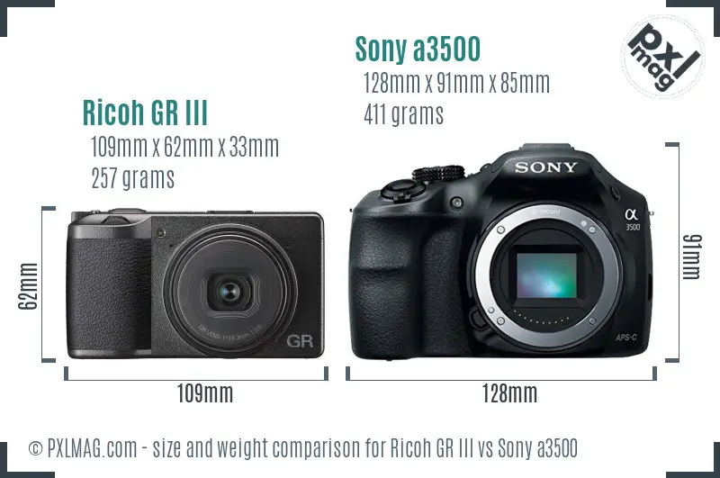 Ricoh GR III vs Sony a3500 size comparison