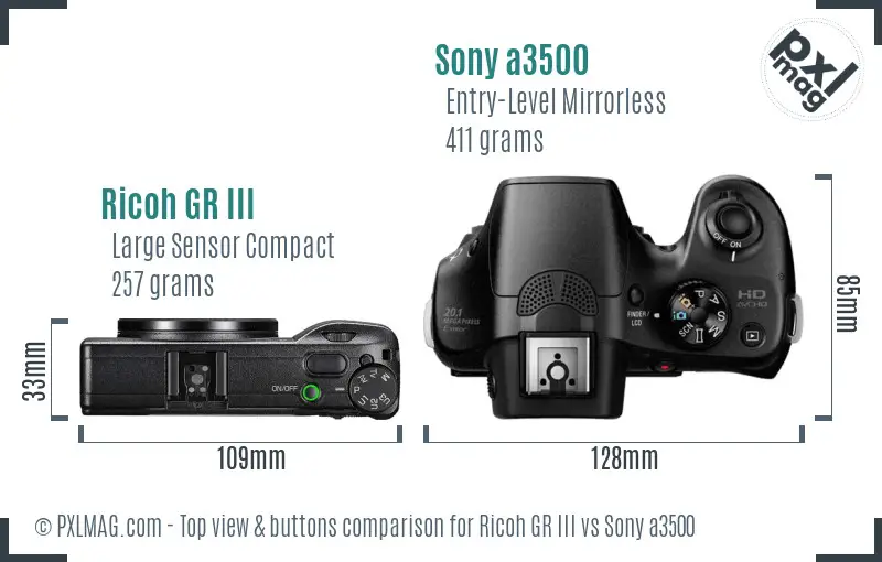 Ricoh GR III vs Sony a3500 top view buttons comparison